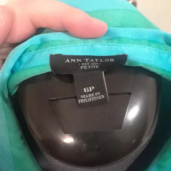 Ann Taylor Green & Blue Striped Shirt - Picture 5 of 9